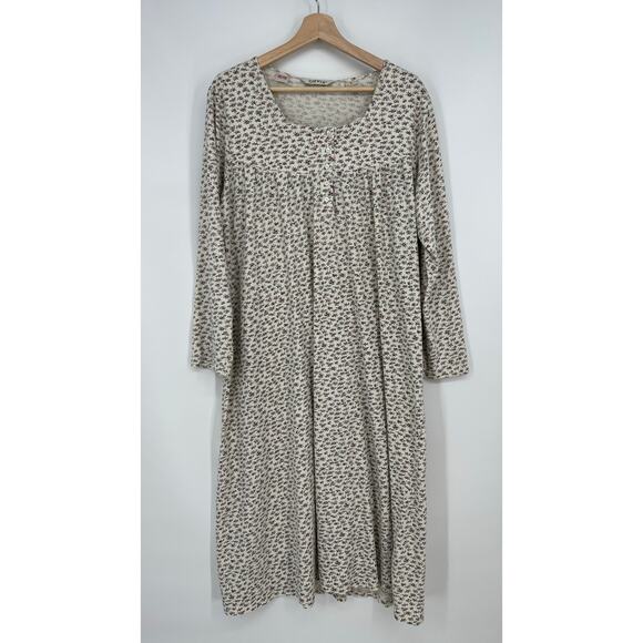 Orvis Flannel Nightgown Womens Large Cream White Pink Ditzy Floral 1/4 Button - Picture 2 of 9